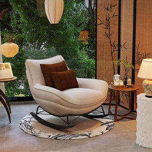 Modern Rocking Lounge Chair Upholstered Fabric Accent Chair with Curved Design and Metal Base