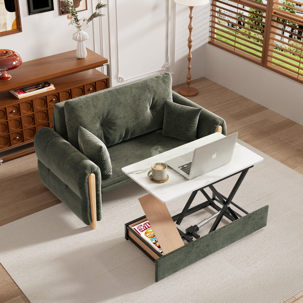 Modern Smart Sofa Bed with Built-in Electric Lift Coffee Table and Storage