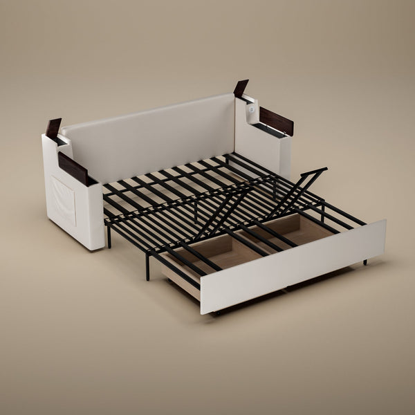 83'' 3-Seater Pull-Out Sleeper Sofa with Storage & USB Port