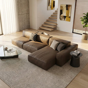 Modern Modular Top-Grain Leather Sectional Sofa
