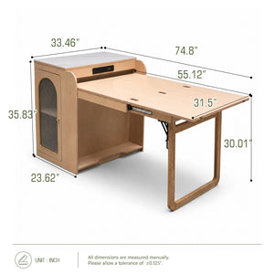 Atlas 74.8" Freestanding Murphy Dining Table with Chair Storage