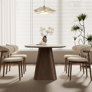 Oval Dining Table Solid Wood Walnut Veneer Base Scratch Resistant Sintered Stone Top Modern Stylish Design