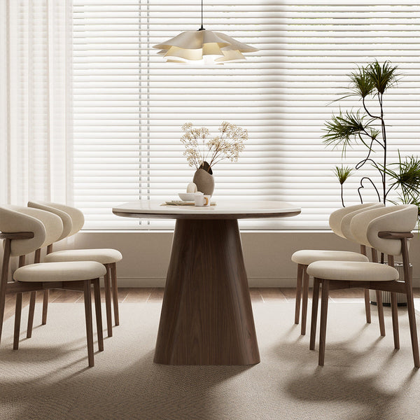 Oval Dining Table Solid Wood Walnut Veneer Base Scratch Resistant Sintered Stone Top Modern Stylish Design