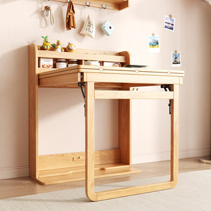62" Wall-Side Murphy Foldable Dining Table with Integrated Shelf Storage