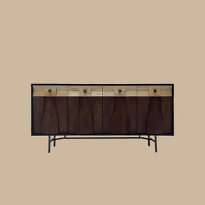 Modern Wooden Sideboard Unique Geometric Design Natural Wood Drawers Stylish Storage Cabinet