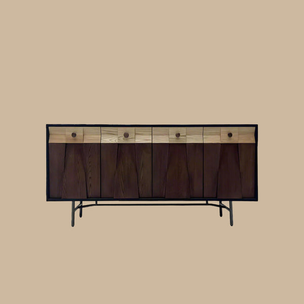 Modern Wooden Sideboard Unique Geometric Design Natural Wood Drawers Stylish Storage Cabinet