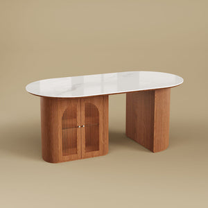 Tavian 70"/78" Oval Sintered Stone Dining Table with Storage