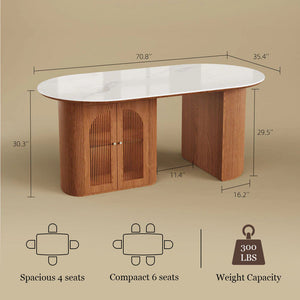 Tavian 70"/78" Oval Sintered Stone Dining Table with Storage