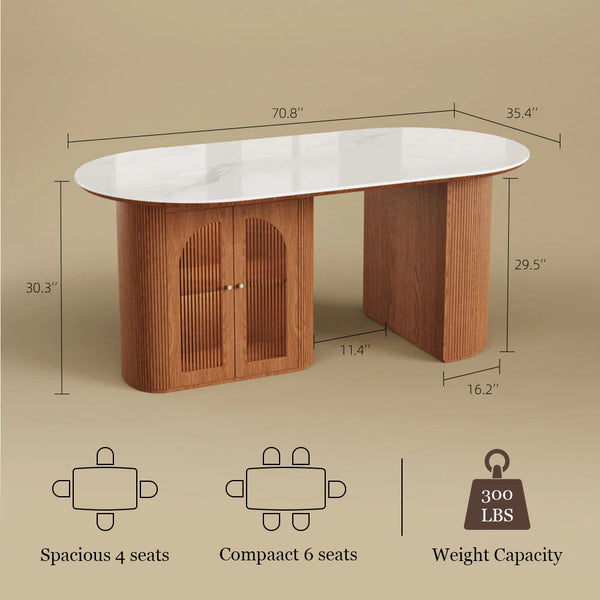 Tavian 70"/78" Oval Sintered Stone Dining Table with Storage