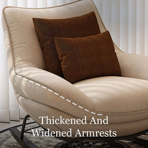 Modern Rocking Lounge Chair Upholstered Fabric Accent Chair with Curved Design and Metal Base