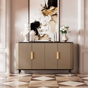 59'' Modern Luxury Elegant Gray and Gold Sideboard with Shelves