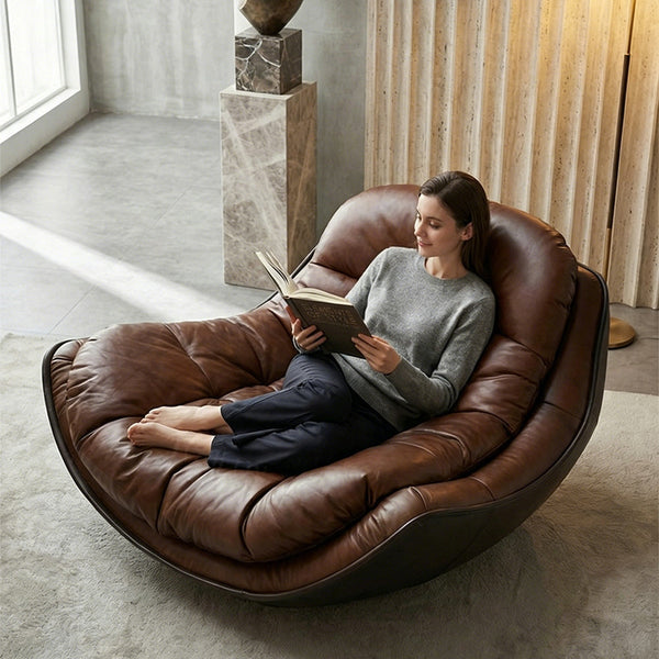 Modern Oversized Faux Leather Lounge Chair Deep Seat Lazy Sofa Accent Chair