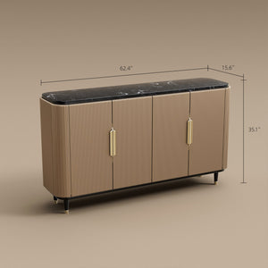 59'' Modern Luxury Elegant Gray and Gold Sideboard with Shelves