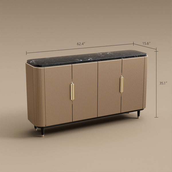 59'' Modern Luxury Elegant Gray and Gold Sideboard with Shelves