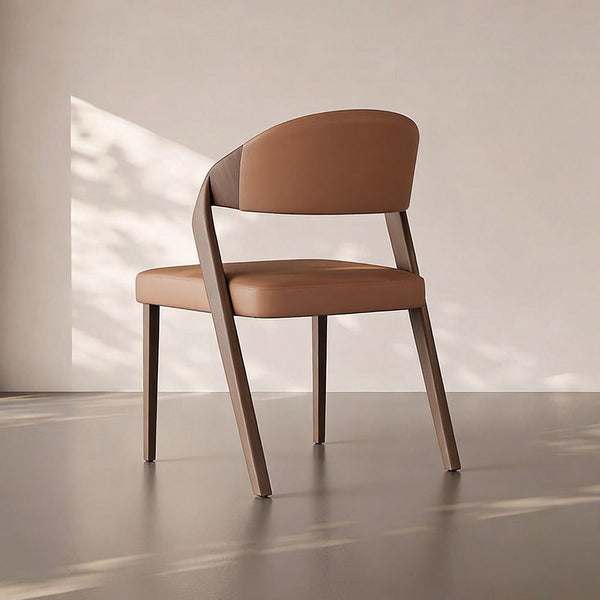 Modern Minimalist Dining Chair Set of 2 Elegant Cream Upholstery & Sculpted Wood Frame