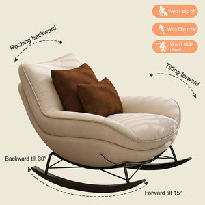 Modern Rocking Lounge Chair Upholstered Fabric Accent Chair with Curved Design and Metal Base