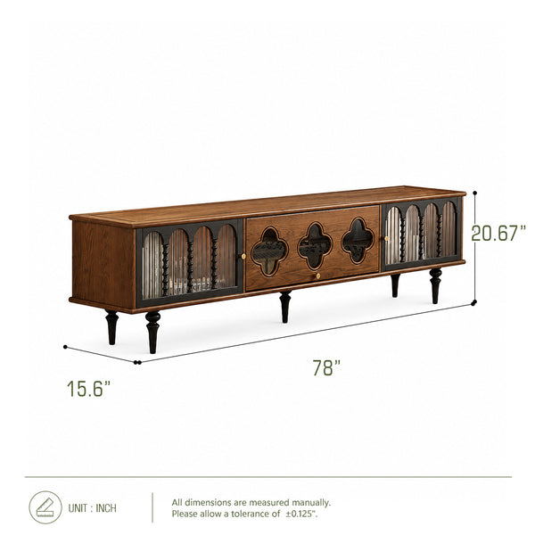 Caspian 78" Mid-Century TV Stand with Fluted Glass Doors