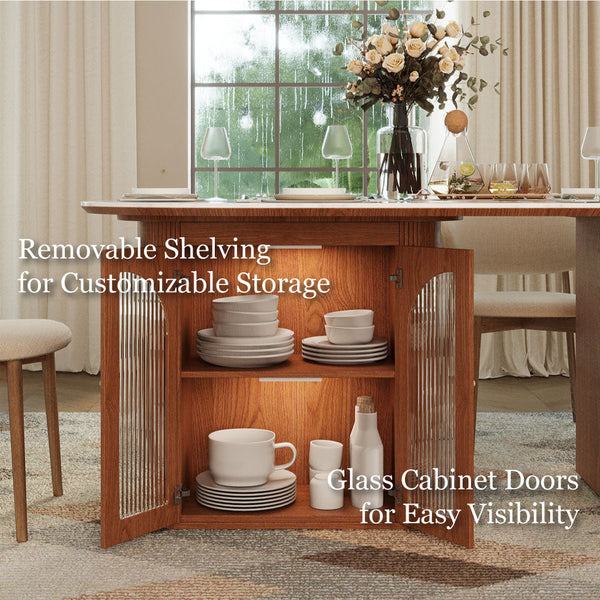 Tavian 70"/78" Oval Sintered Stone Dining Table with Storage