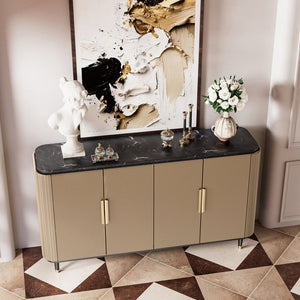 59'' Modern Luxury Elegant Gray and Gold Sideboard with Shelves