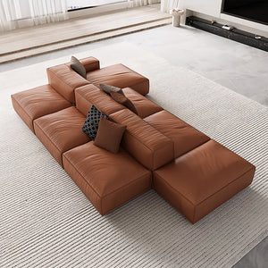 Modern Modular Top-Grain Leather Sectional Sofa