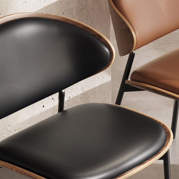 2PCS Mid Century Dining Chair Curved Back Leather Seat Wood Edge Metal Legs