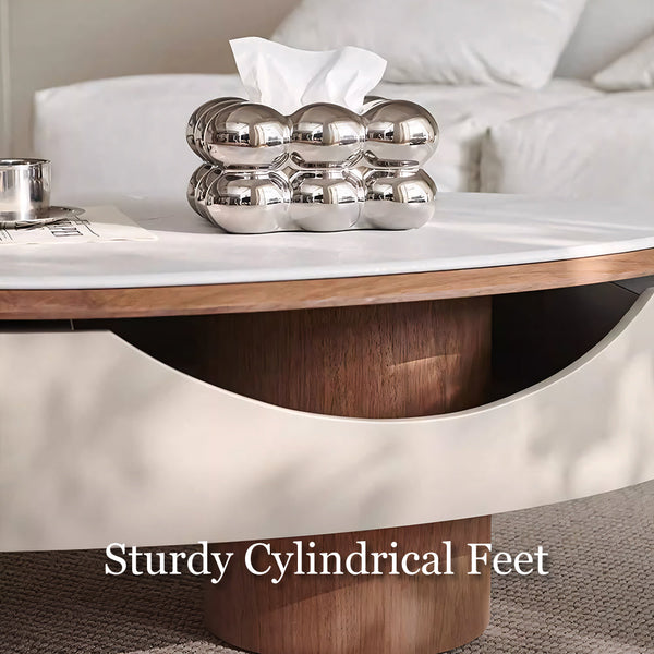 46.8'' Modern Lift-Top Coffee Table with Sintered Stone Top & Wood Base Sculptural Curved Design with Hidden Storage