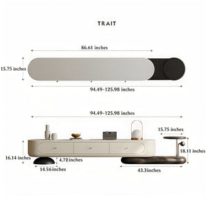 86.6" Modern Walnut TV Stand Curved Edge Media Console Low Profile Entertainment Center