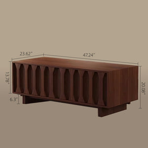 70.8'' Japanese-Style Wood TV Stand with Carved Sliding Doors Minimalist Low Media Console