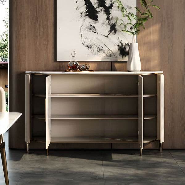 54.6" Elegant Cream White Sideboard Buffet Cabinet with Adjustable Shelves
