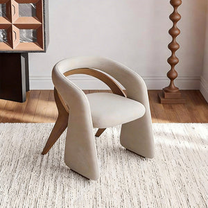 Modern Sculptural Accent Chair Upholstered Fabric with Solid Wood Frame Curved Artistic Design 1 Piece
