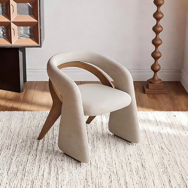 Modern Sculptural Accent Chair Upholstered Fabric with Solid Wood Frame Curved Artistic Design 1 Piece
