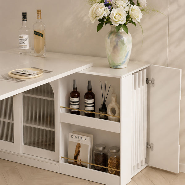 Pivot Rotating Fold-Out Dining Table Sideboard with Storage