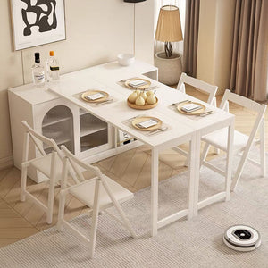 Multi-Functional Dining Table Rotating & Foldable Sideboard Sintered Stone Top Storage Cabinet with Fluted Glass Doors