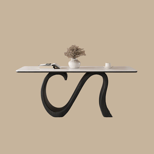 Creative S-shaped Walnut Base Round Dining Table with Marble Effect Surface
