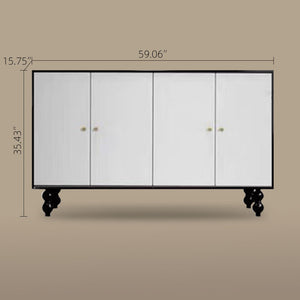 59'' Vintage Hand-Painted Sideboard Artistic Retro Buffet Cabinet with Bold Geometric Patterns