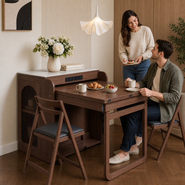 Atlas 74.8" Freestanding Murphy Dining Table with Chair Storage