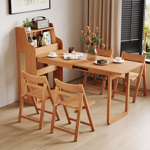 69" Rattan Cabinet Murphy Dining Table Set with USB Charging