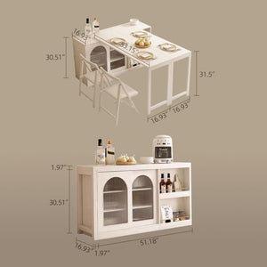 Multi-Functional Dining Table Rotating & Foldable Sideboard Sintered Stone Top Storage Cabinet with Fluted Glass Doors