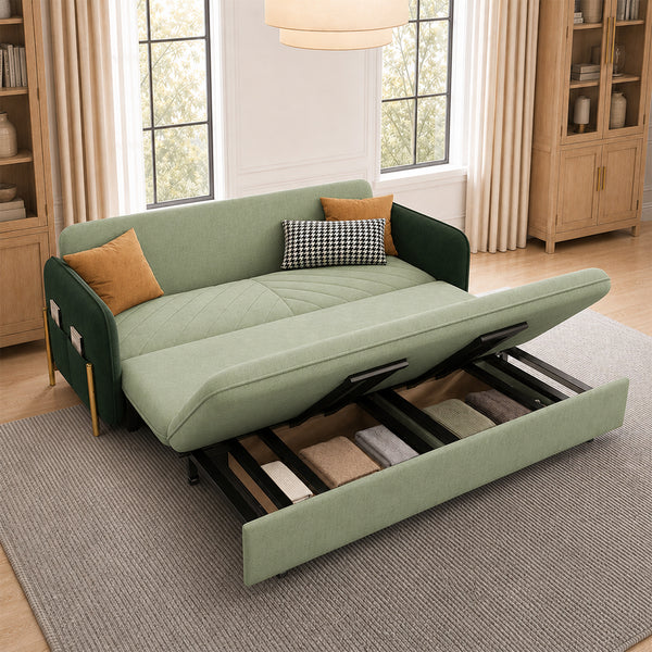 Lennox 47"/70" Velvet Pull-Out Sofa Bed with Storage