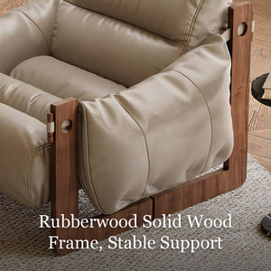 Modern Oil Waxed Leather Lounge Chair Solid Wood Frame Deep Seat Vintage Accent Armchair