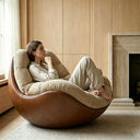 Modern Curved Lounge Chair Upholstered Comfort Accent Chair with Leather Base