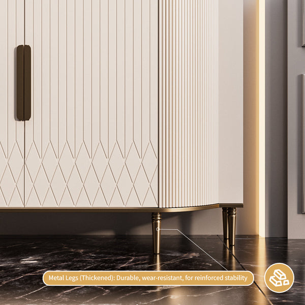 54.6" Elegant Cream White Sideboard Buffet Cabinet with Adjustable Shelves