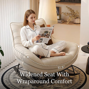 Modern Rocking Lounge Chair Upholstered Fabric Accent Chair with Curved Design and Metal Base