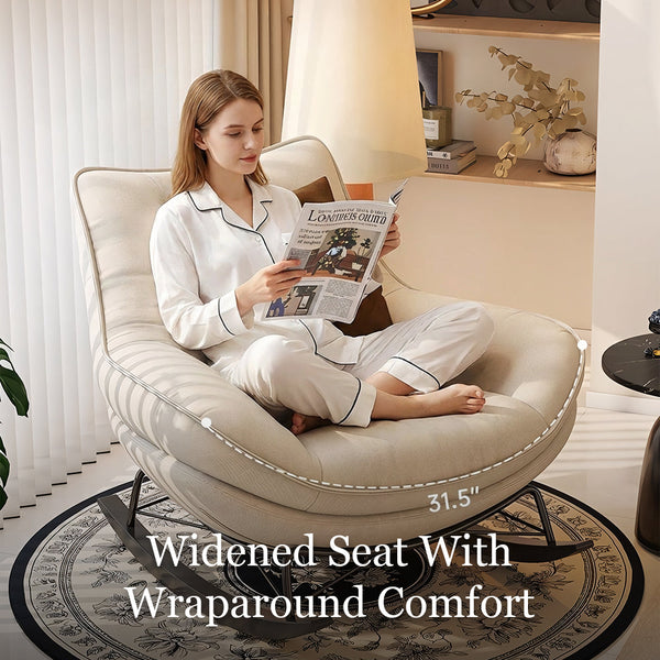 Modern Rocking Lounge Chair Upholstered Fabric Accent Chair with Curved Design and Metal Base