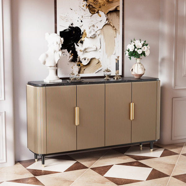 59'' Modern Luxury Elegant Gray and Gold Sideboard with Shelves