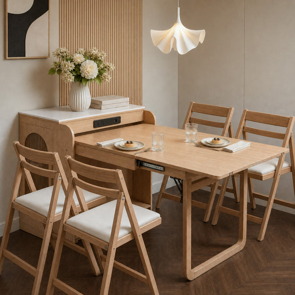 Atlas 74.8" Freestanding Murphy Dining Table with Chair Storage
