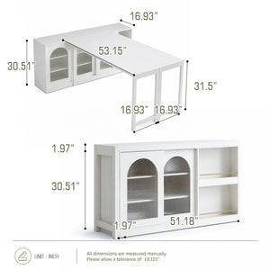 Pivot Rotating Fold-Out Dining Table Sideboard with Storage