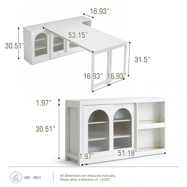 Pivot Rotating Fold-Out Dining Table Sideboard with Storage