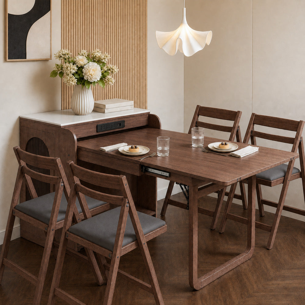 Atlas 74.8" Freestanding Murphy Dining Table with Chair Storage