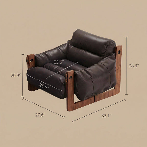 Modern Oil Waxed Leather Lounge Chair Solid Wood Frame Deep Seat Vintage Accent Armchair
